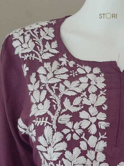 Aiza Mauve Soft Modal Handcrafted Short Chikankari Kurti
