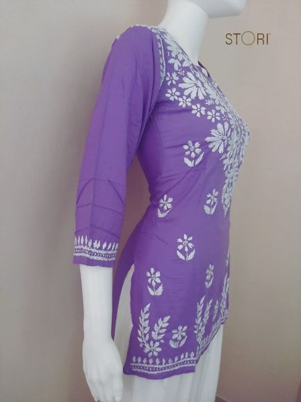Aiza Purple Soft Modal Handcrafted Short Chikankari Kurti