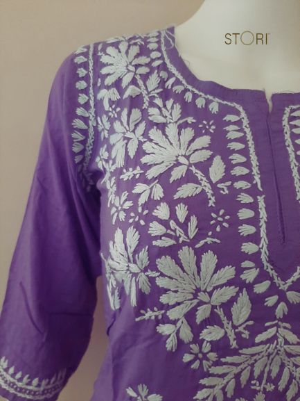 Aiza Purple Soft Modal Handcrafted Short Chikankari Kurti
