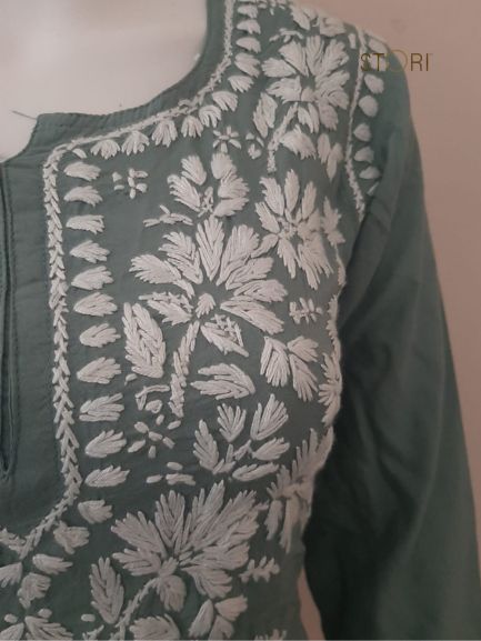 Aiza Ramagreen Soft Modal Handcrafted Short Chikankari Kurti