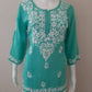 Aiza Seagreen Soft Modal Handcrafted Short Chikankari Kurti