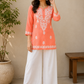 STORI Chikankari Peach Kurti for Women