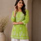 Aiza Parrot Green Soft Modal Handcrafted Short Chikankari Kurti