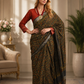 Ajrakha print green and grey saree