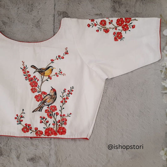 Hummingbird Handpainted Pichwai Designer Blouse