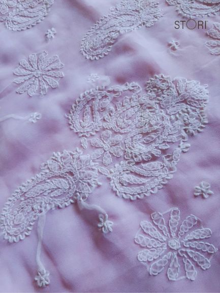 Baby Pink Sanah Handcrafted Lucknowi Chikankari Saree
