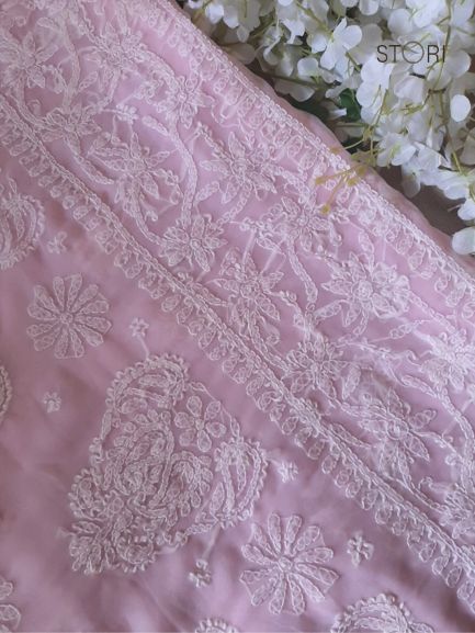 Baby Pink Sanah Handcrafted Lucknowi Chikankari Saree