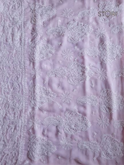 Baby Pink Sanah Handcrafted Lucknowi Chikankari Saree