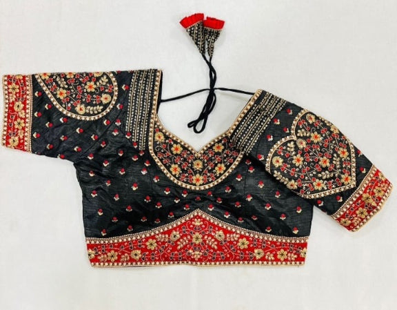 Black Heart-On-Sleeves Heavy Embroidered Bridal Blouse