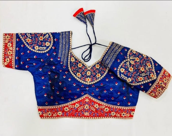 Blue Heart-On-Sleeves Heavy Embroidered Bridal Blouse