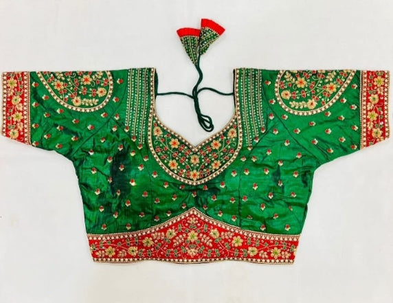 Green Heart-On-Sleeves Heavy Embroidered Bridal Blouse