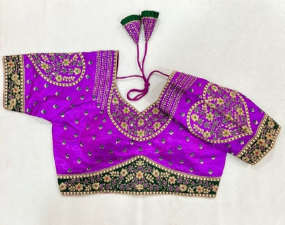 Purple Heart-On-Sleeves Heavy Embroidered Bridal Blouse