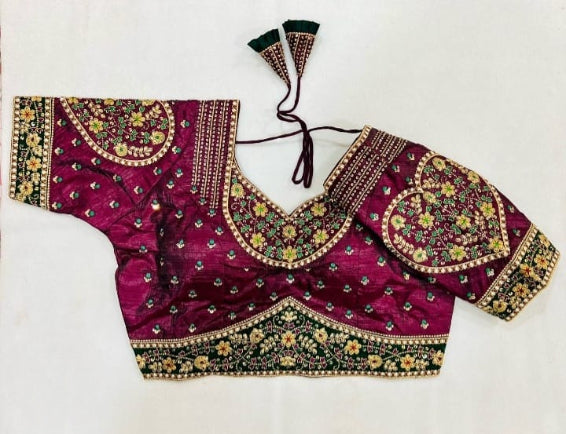 Wine Heart-On-Sleeves Heavy Embroidered Bridal Blouse