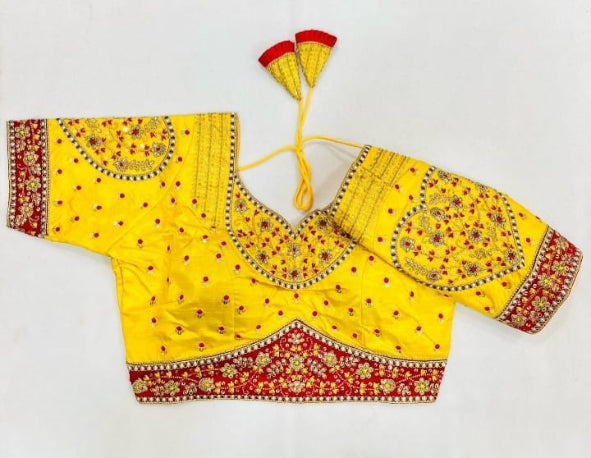 Yellow Heart-On-Sleeves Heavy Embroidered Bridal Blouse