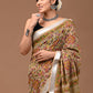 Handblock Printed Ajrakh Beige Linen Saree