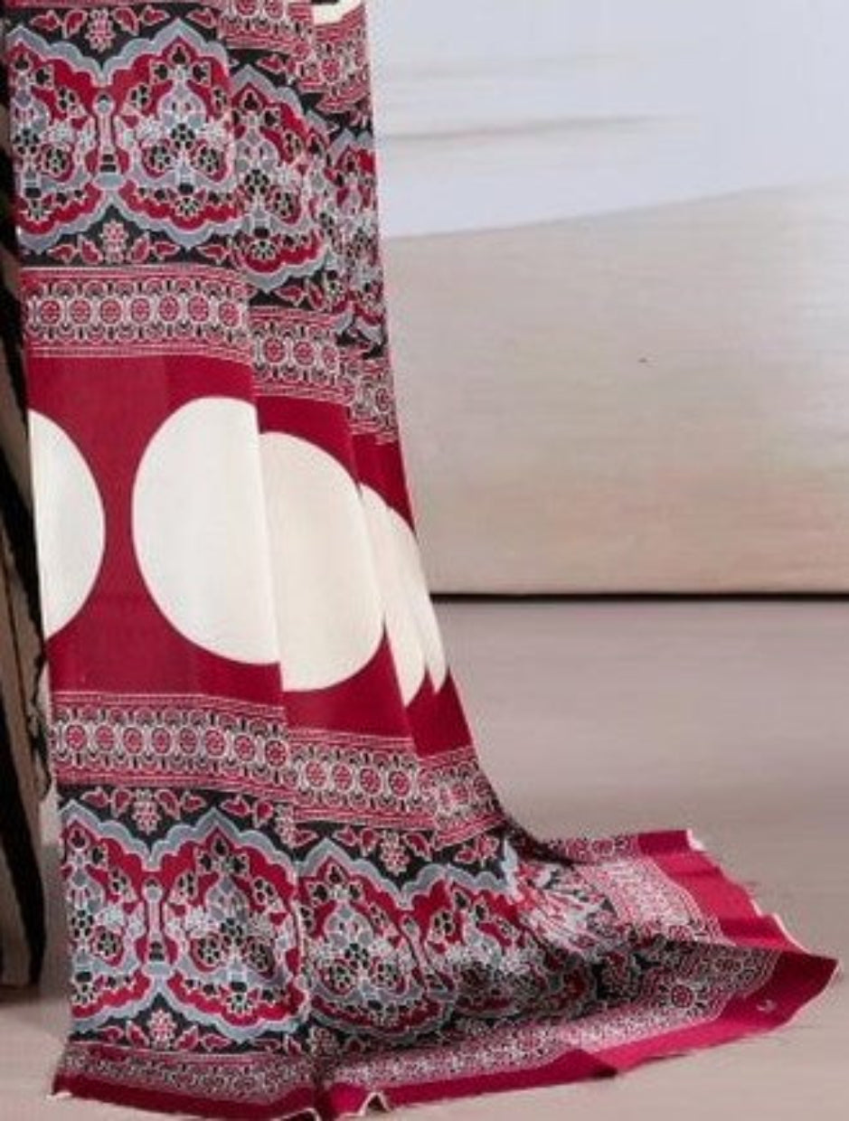 Black & White Ajrakh Modal Satin Silk