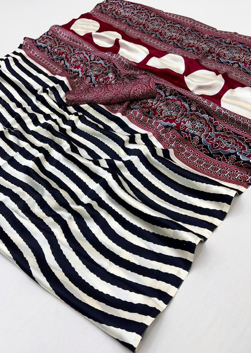 Black & White Ajrakh Modal Satin Silk