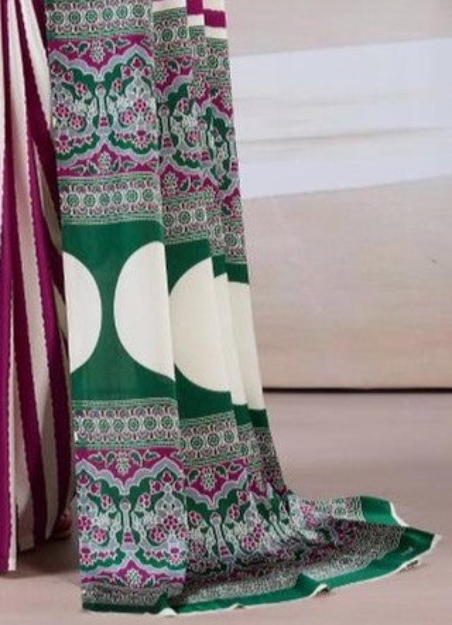 Purple & White Ajrakh Modal Satin Silk