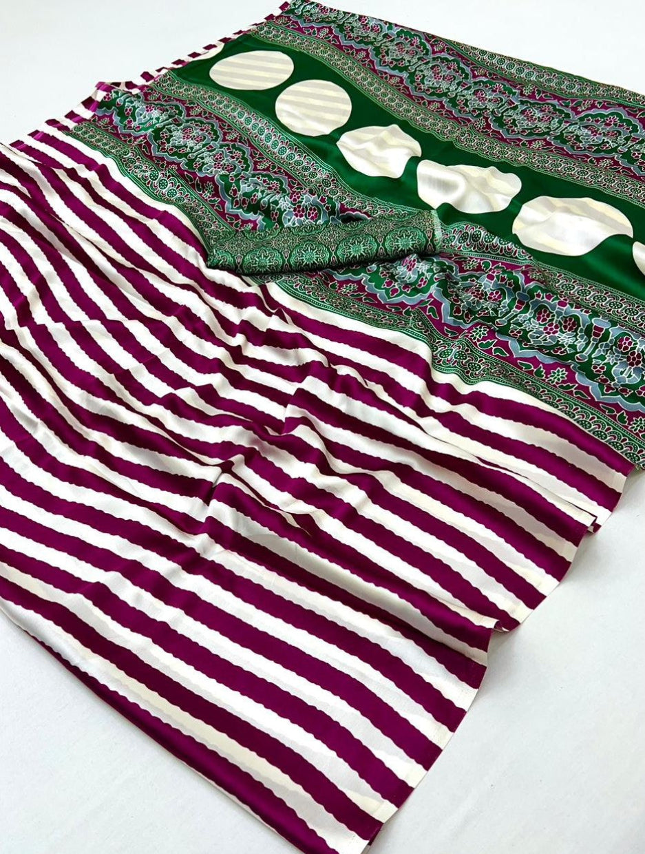 Purple & White Ajrakh Modal Satin Silk