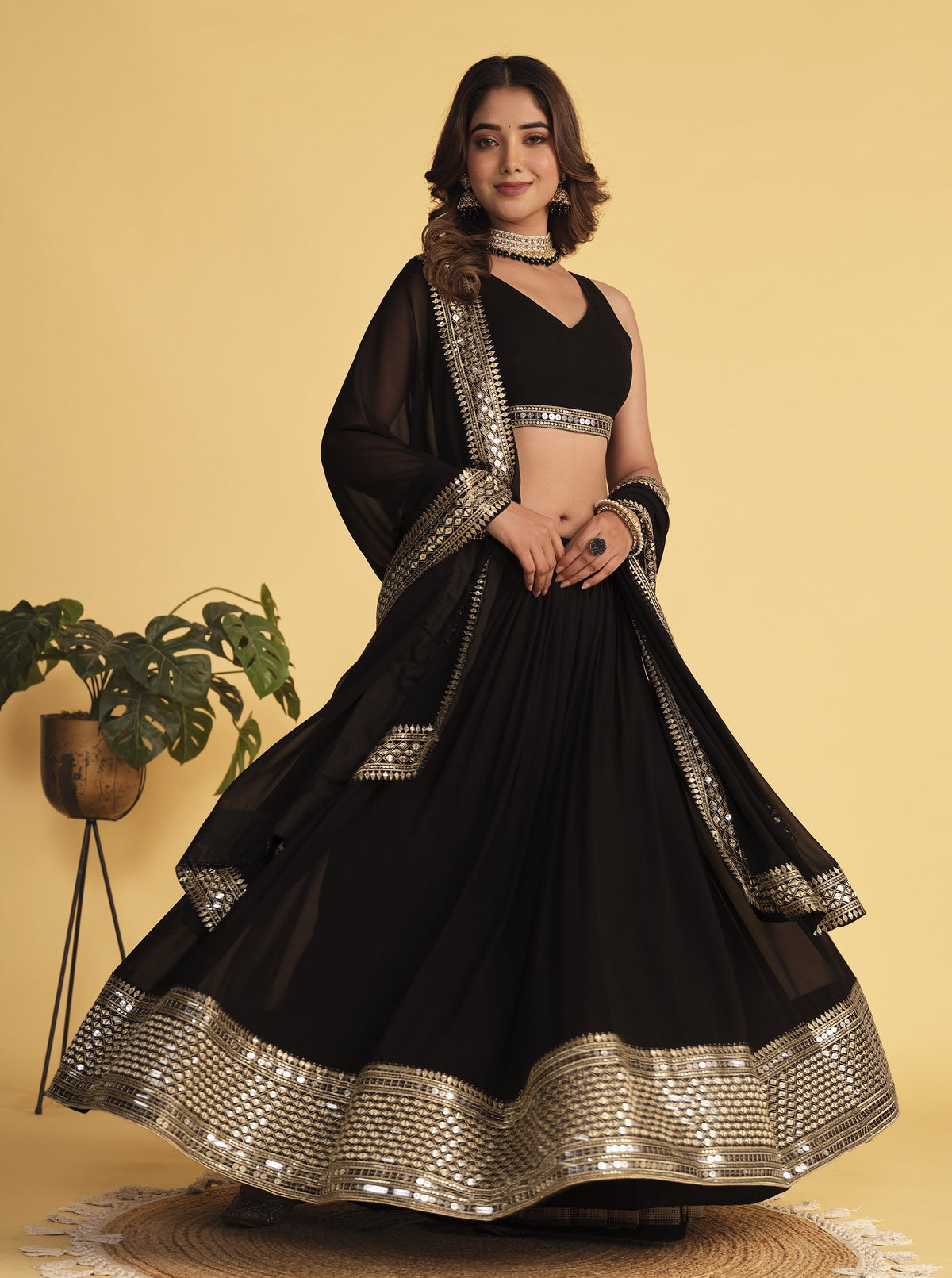 STORI Black Lehenga Choli With Heavy Border
