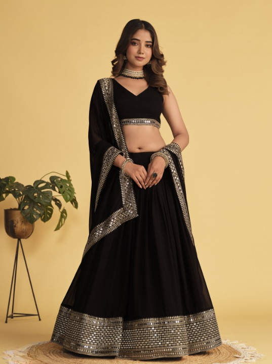 STORI Black Lehenga Choli With Heavy Border