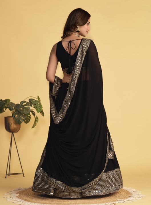 STORI Black Lehenga Choli With Heavy Border