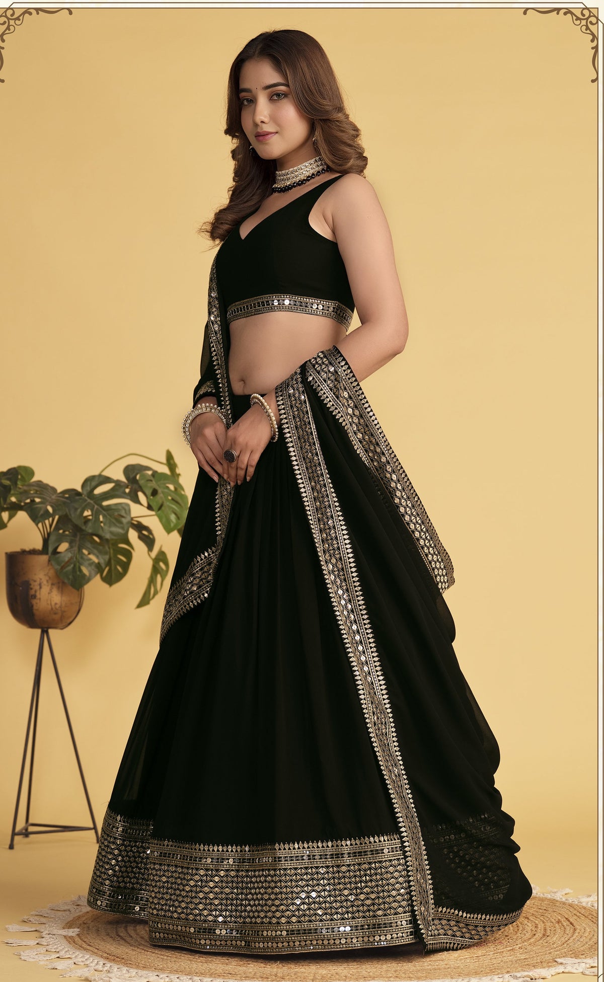 STORI Black Lehenga Choli With Heavy Border