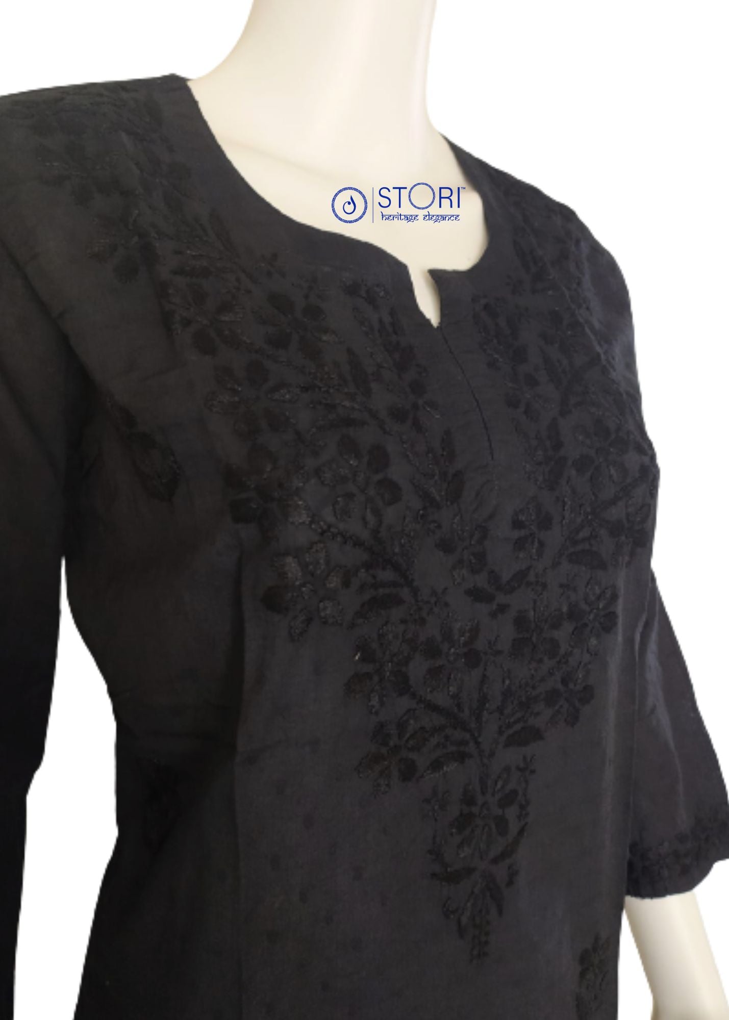 Black Dobby Cotton Short Chikankari Kurti