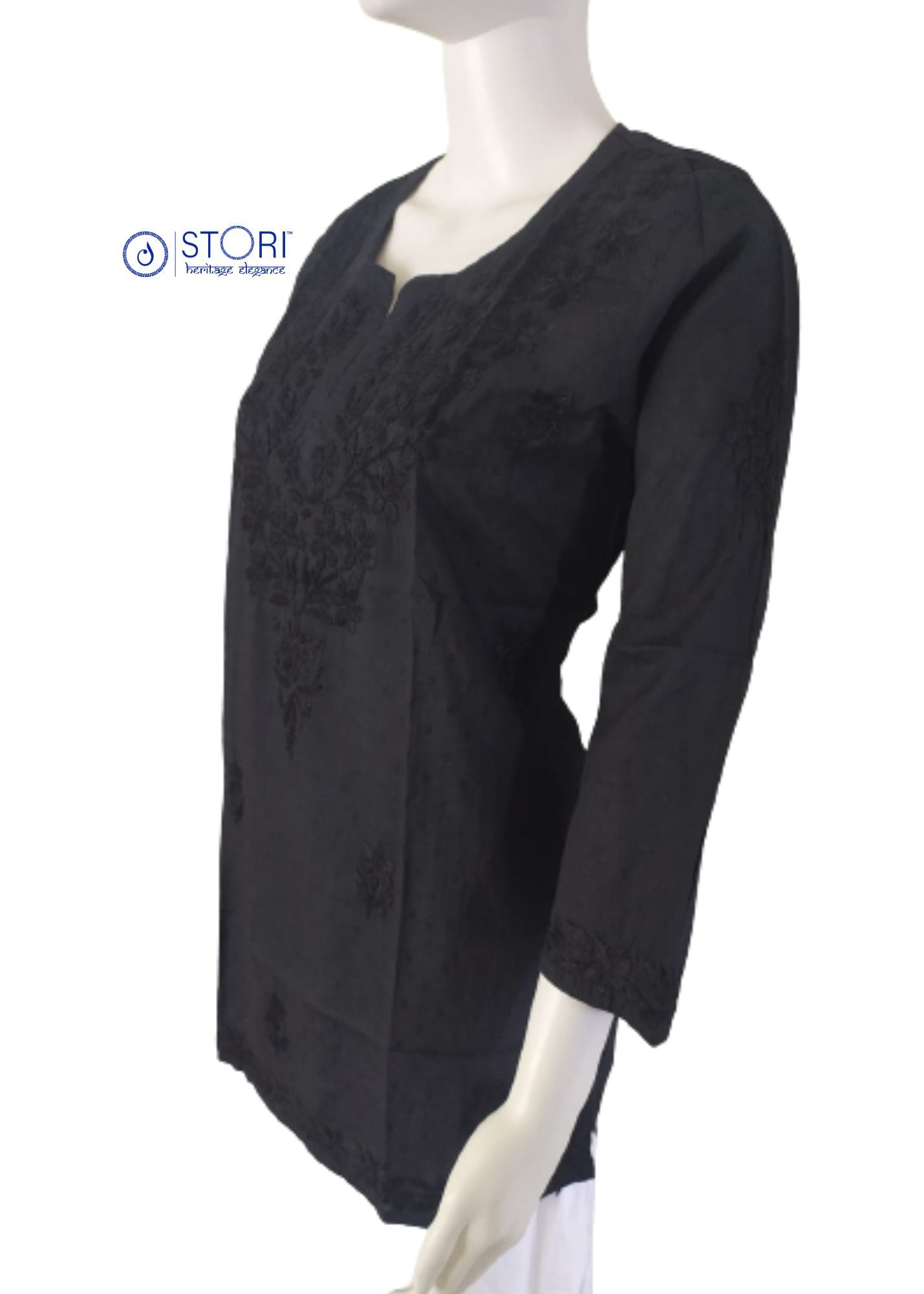 Black Dobby Cotton Short Chikankari Kurti