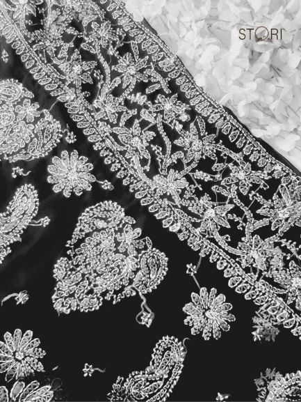 Mystic Black Sanah Handcrafted Lucknowi Chikankari Saree