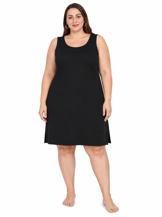 Black Cotton Long Inner Slip Plus Size