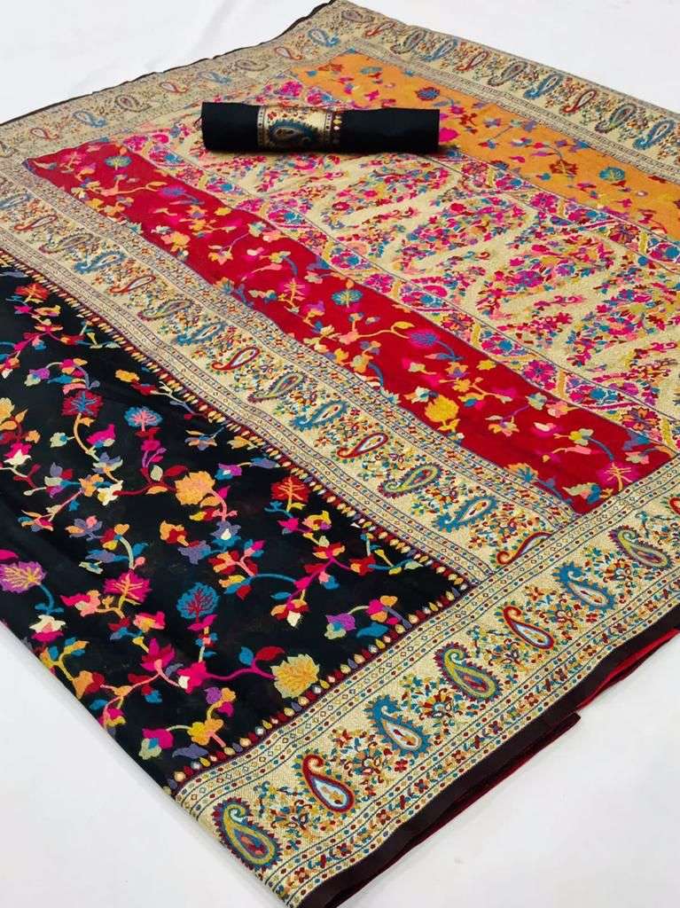 Midnight Black Kashmiri Handloom Silk Saree