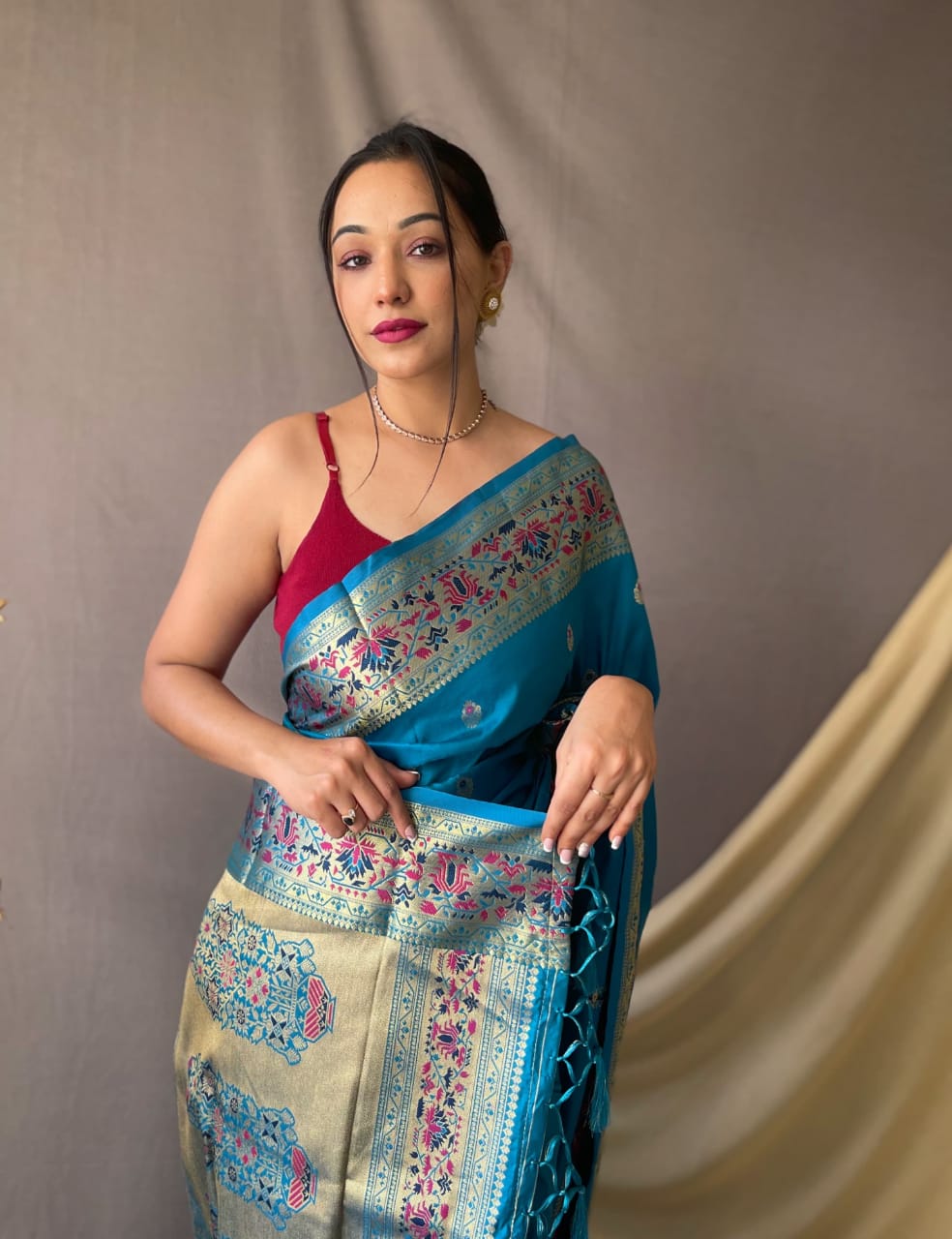 Azure Blue Paithani Silk Saree