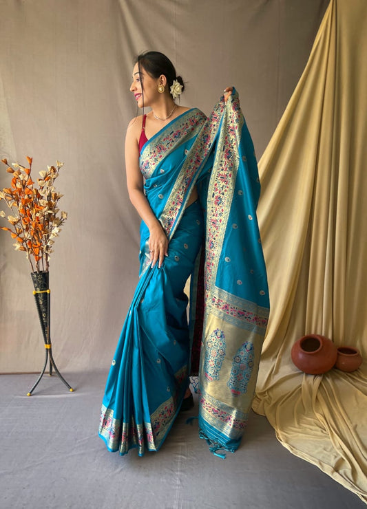 Azure Blue Paithani Silk Saree