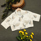 Printed Trees Slub Cotton Crop Top / Collar Blouse