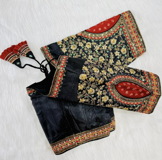 Black Silk Embroidered Blouse Online