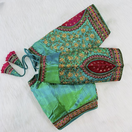 Parrot Green Silk Embroidered Blouse Online