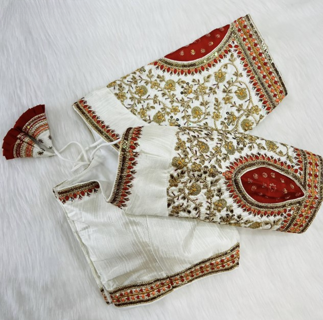 White Silk Embroidered Blouse Online
