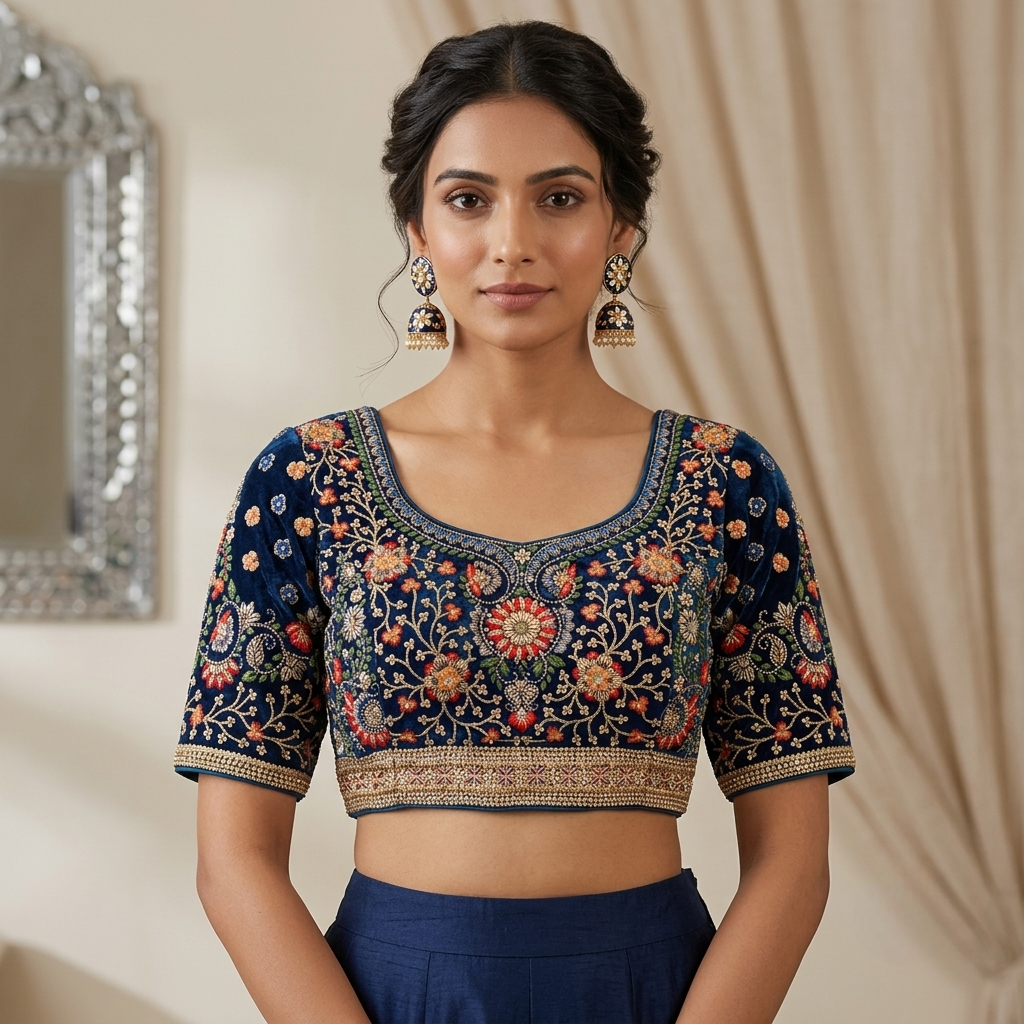 Sequin and Zari Embroidered Designer Velvet Blouse