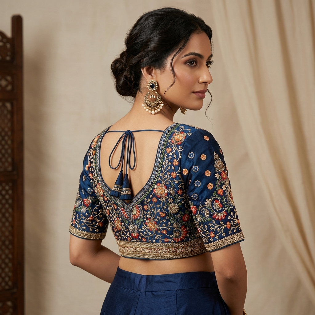 Sequin and Zari Embroidered Designer Velvet Blouse