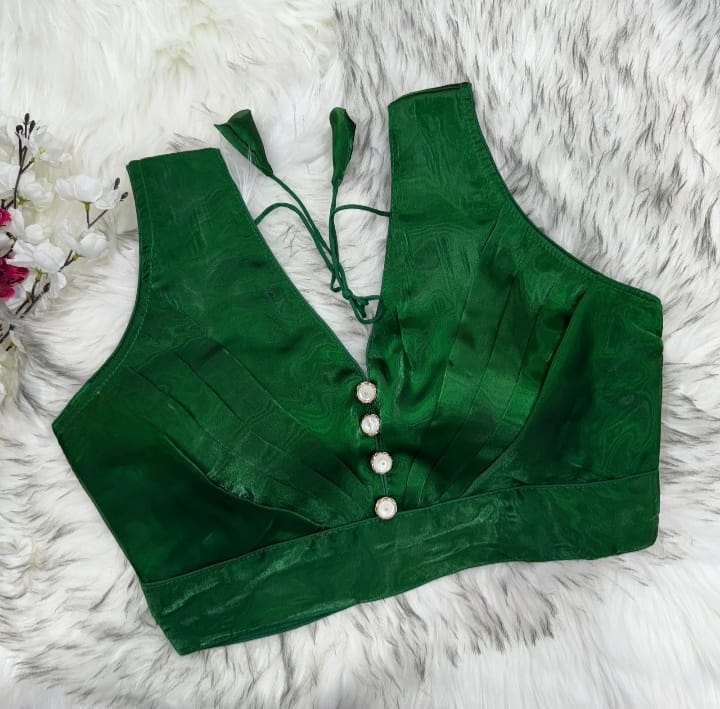 Blooming Organza Pleated Blouse With Buttons