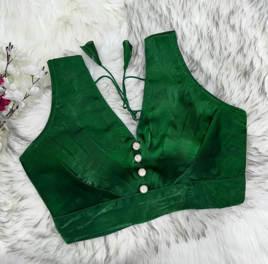Blooming Organza Pleated Blouse With Buttons
