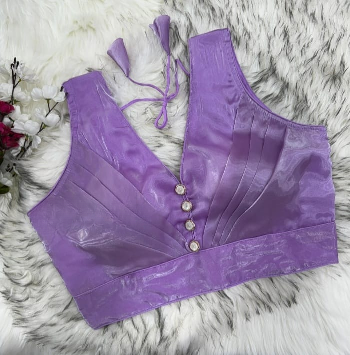 Blooming Organza Pleated Blouse With Buttons