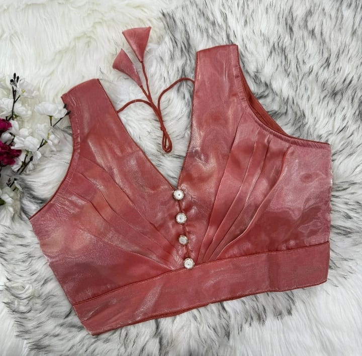 Blooming Organza Pleated Blouse With Buttons