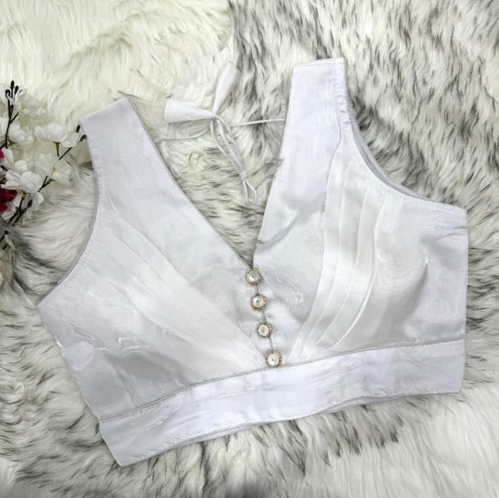 Blooming Organza Pleated Blouse With Buttons