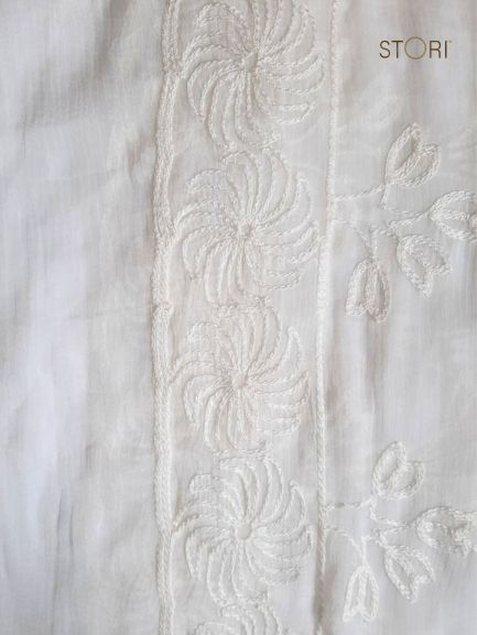 Floral Vines Chiffon Lucknowi Chikankari Dupatta