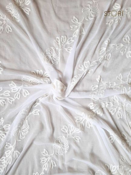 Floral Vines Chiffon Lucknowi Chikankari Dupatta