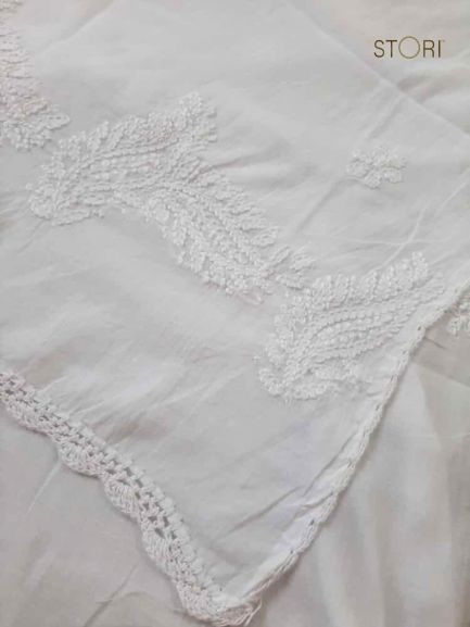 Rasha Hand Embroidered Cotton Mulmul Lucknowi Chikankari Dupatta