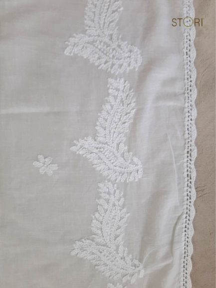 Rasha Hand Embroidered Cotton Mulmul Lucknowi Chikankari Dupatta