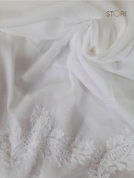 Rasha Hand Embroidered Cotton Mulmul Lucknowi Chikankari Dupatta